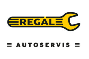 Autoservis Regál, oba motivy se vždy používají společně, ale zároveň zvlášť, například žlutý klíč je na střeše servisu a nápis autoservis je na fasádě nad vraty